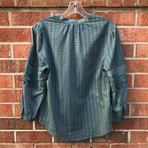 Lucky Brand Ruffle Peasant Blouse sz M NWT Green - Picture 4 of 13